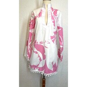 VTG Molly B Floral Tunic Beach Cover Up Womens Medium Pink White Preppy Feminine